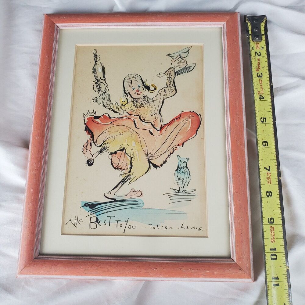 Original Signed Framed Art Dancing Clown Gypsy The Best To You Julian Laurie - Picture 2 of 6